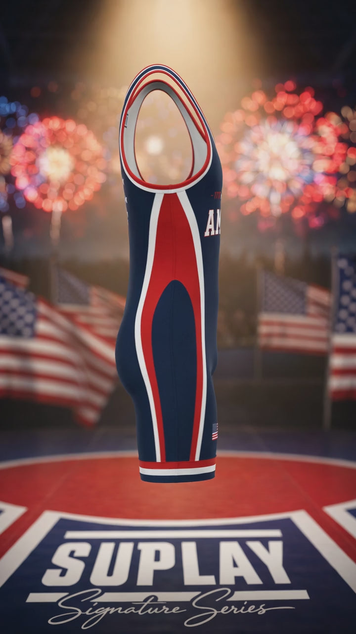 Load video: America 250 Wrestling Singlet — Suplay Signature Series | Limited Edition of 250